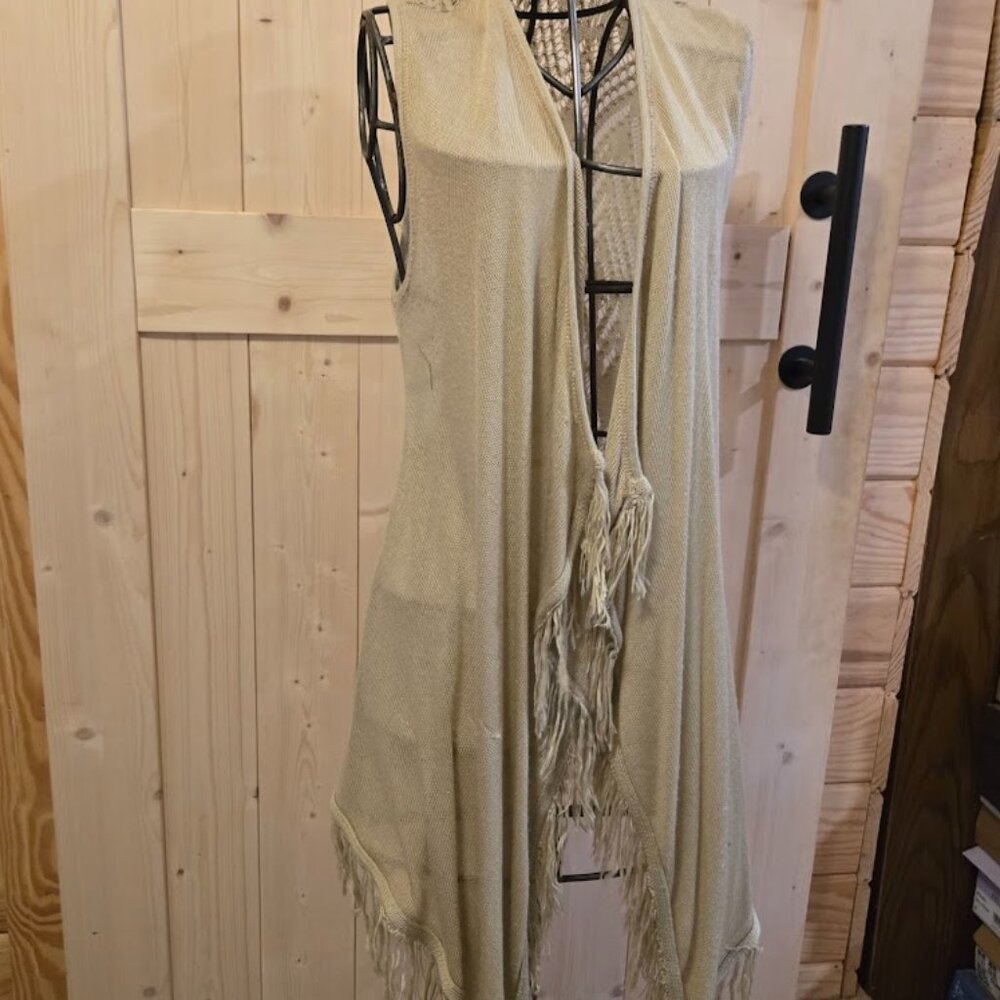 SAY WHAT? Crochet and Lace Beige Fringed Cardigan